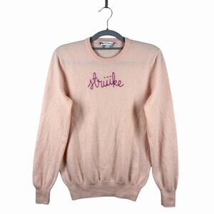 LINGUA FRANCA Light Pink 'Striiike' Embroidered Cashmere Sweater Women's Sz M